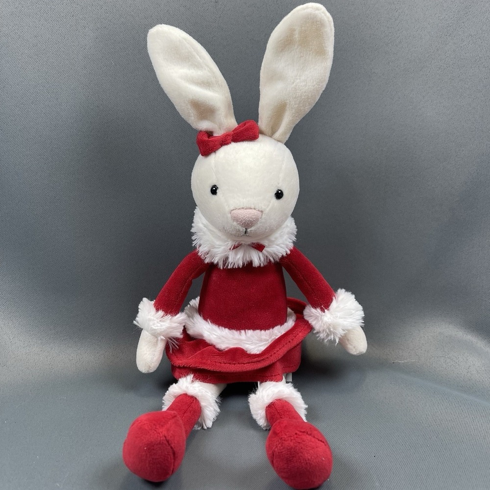 Jellycat London Bitsy Bunny Plush Rabbit Red Christmas Mrs. Claus Velvet Dress